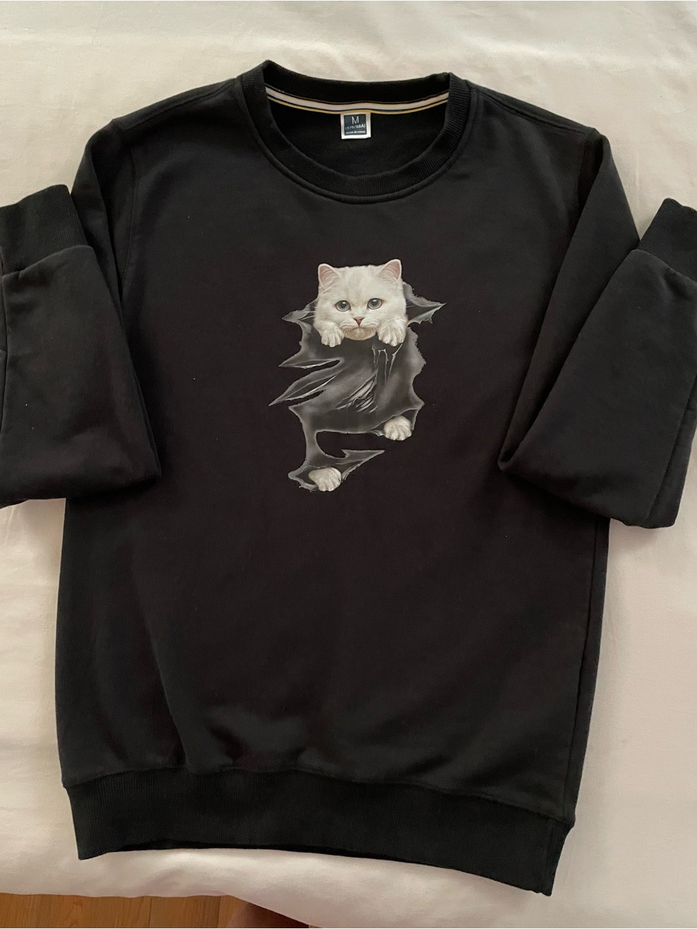 Black Cat Print Crewneck Sweatshirt for Cat Lovers